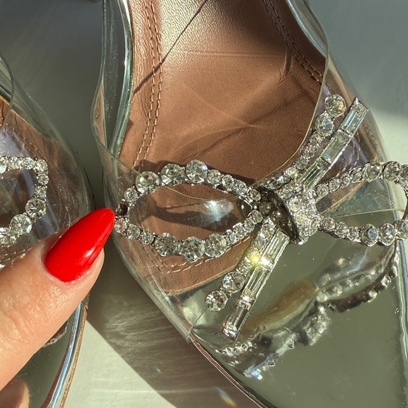 Amina Muaddi Silver Crystal Bow Heels - Picture 7 of 7
